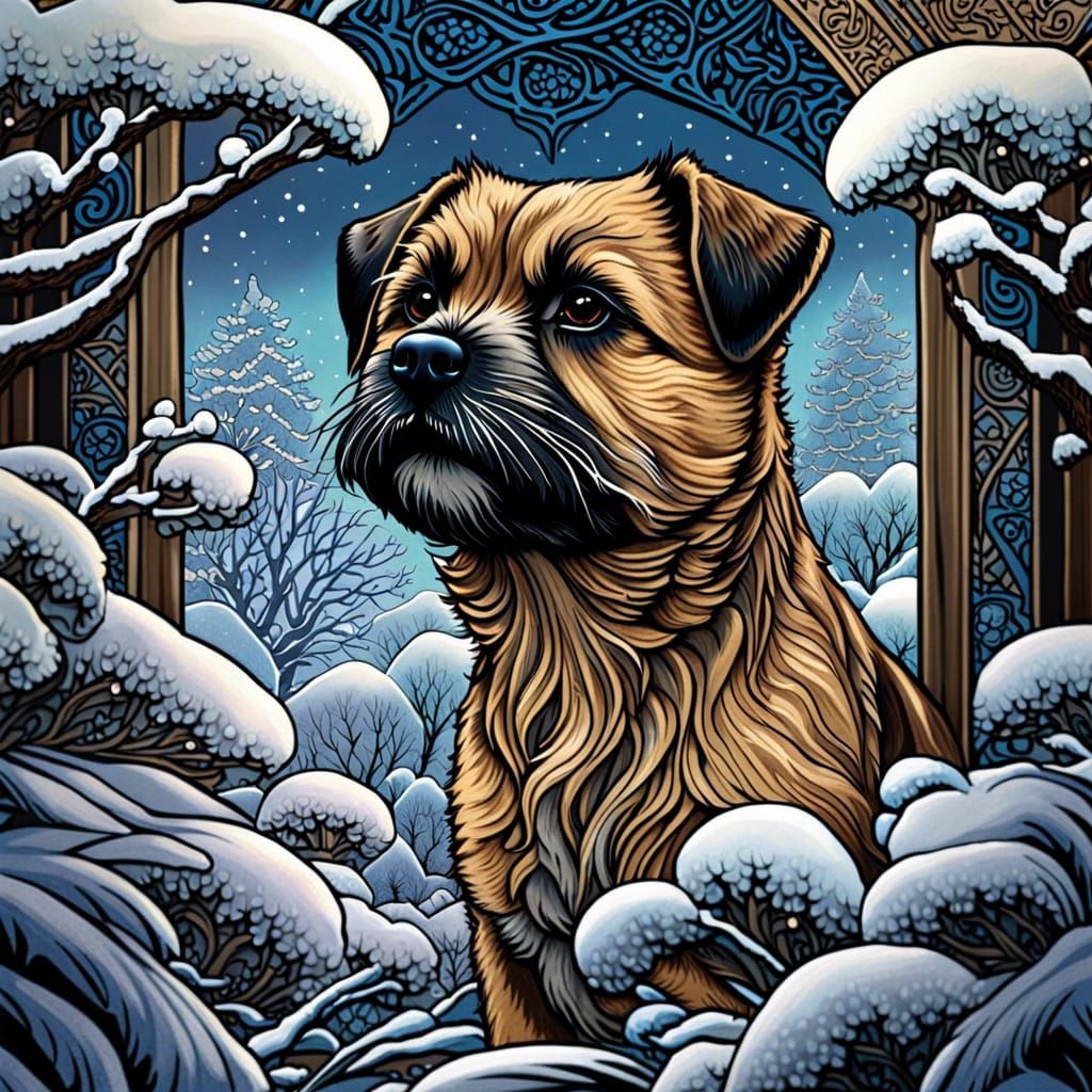 Border Terrier in a Winter Wonderland