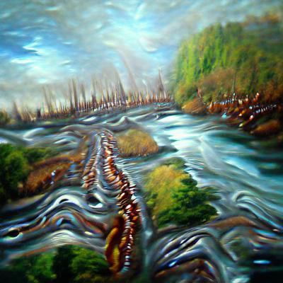 Romantic River Landscape in Oil Paint