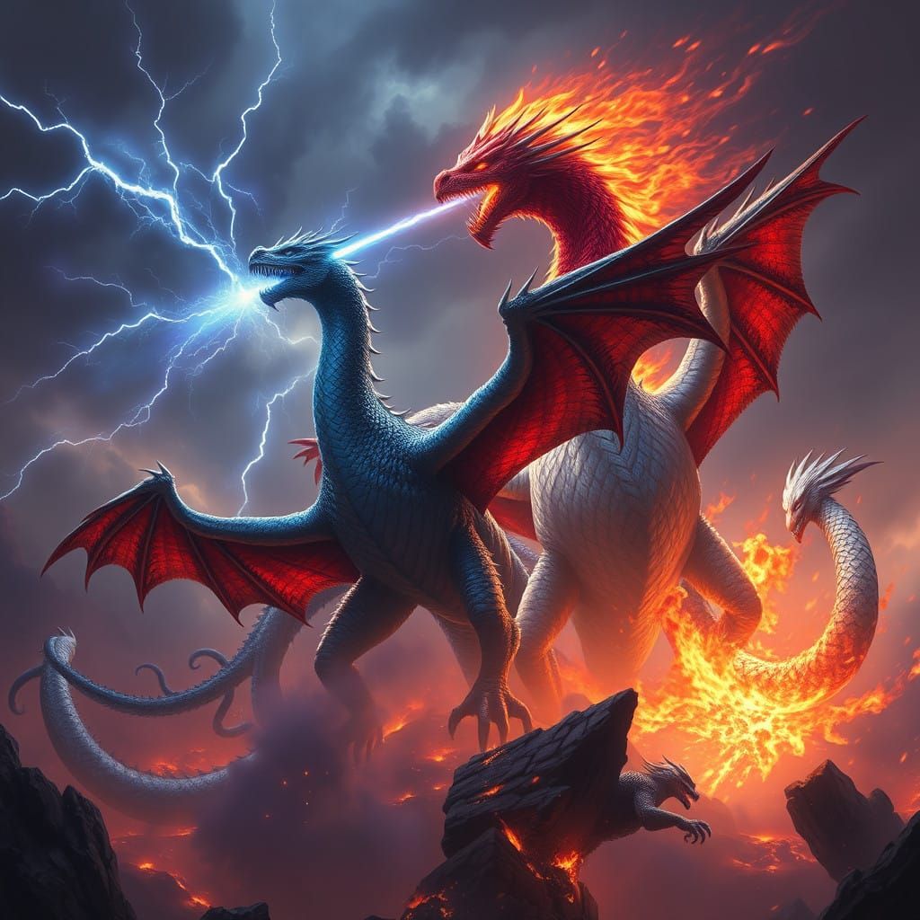 Dark Fantasy Wyverns Unite to Defeat a Colossal White Beast