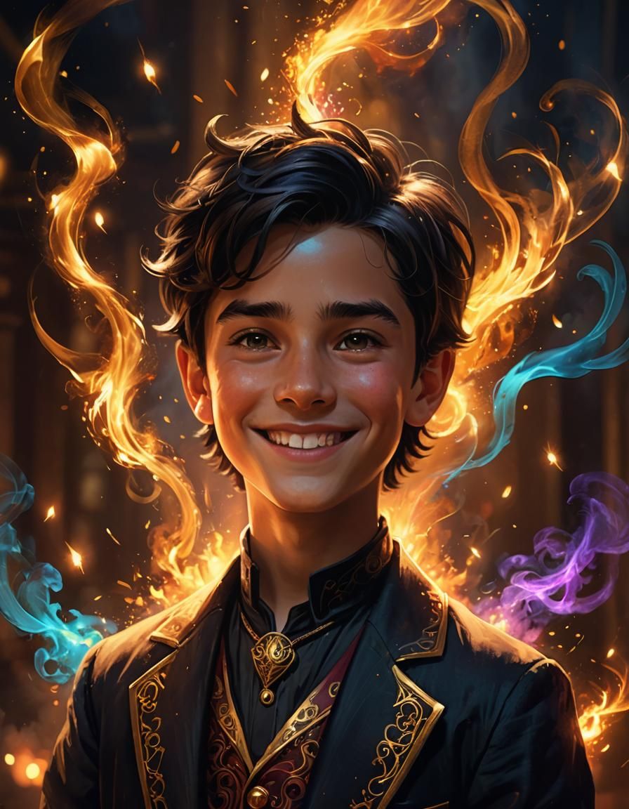 Young Boy Magician in Vibrant Realism
