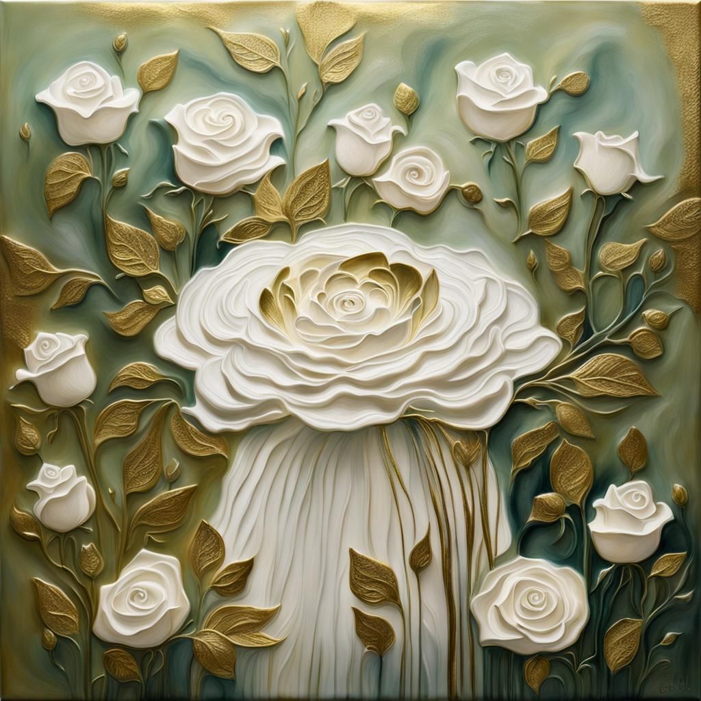 Encaustic Painting: Woman in White Rose Bouquet