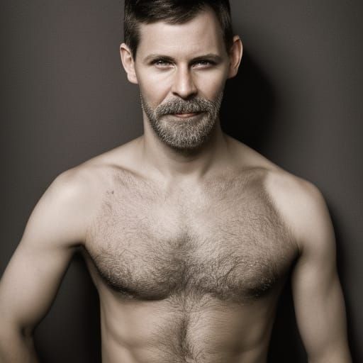 Sweaty Hairy Chested Man, Professional Studio Portrait