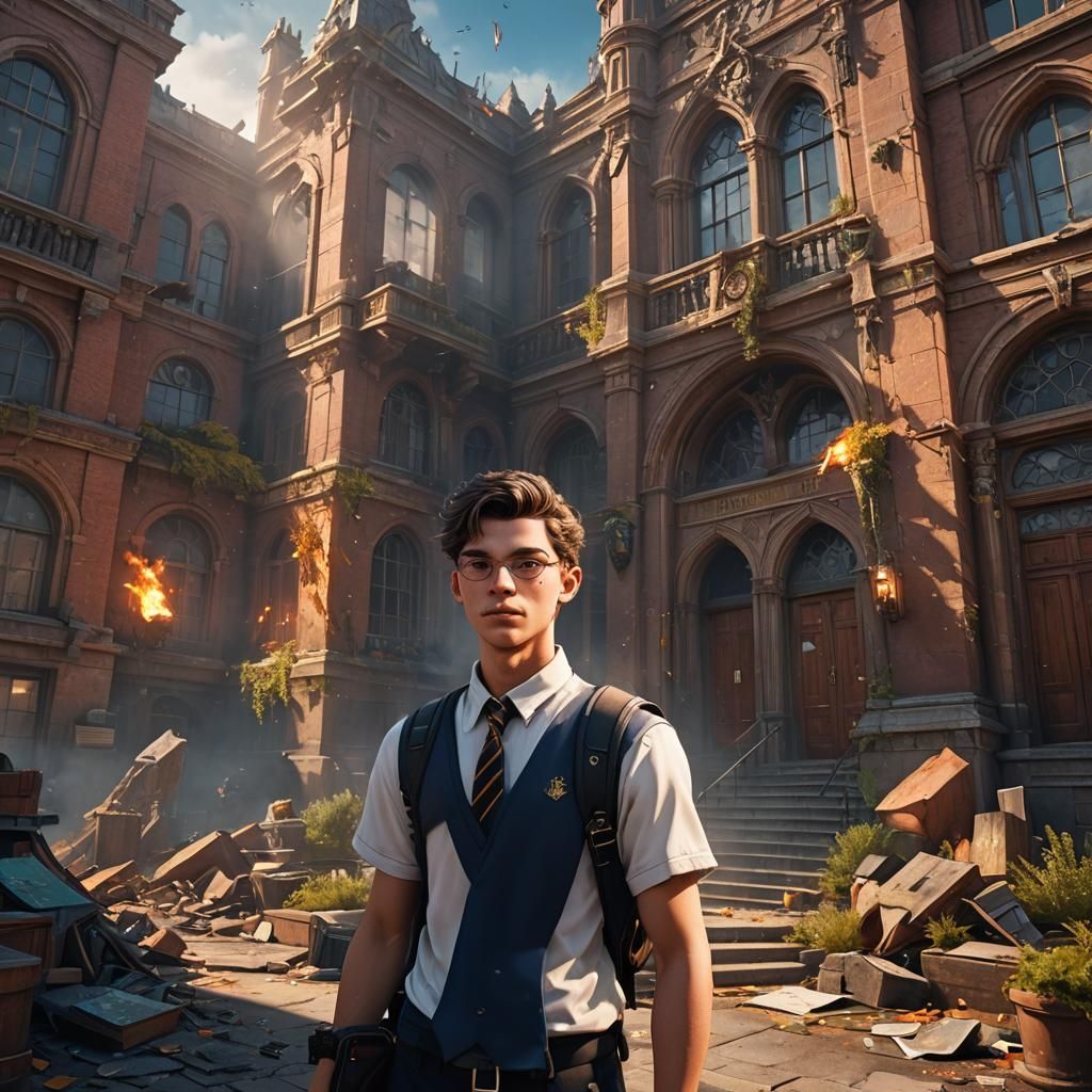 Detailed Matte Painting of a Handsome High School Boy