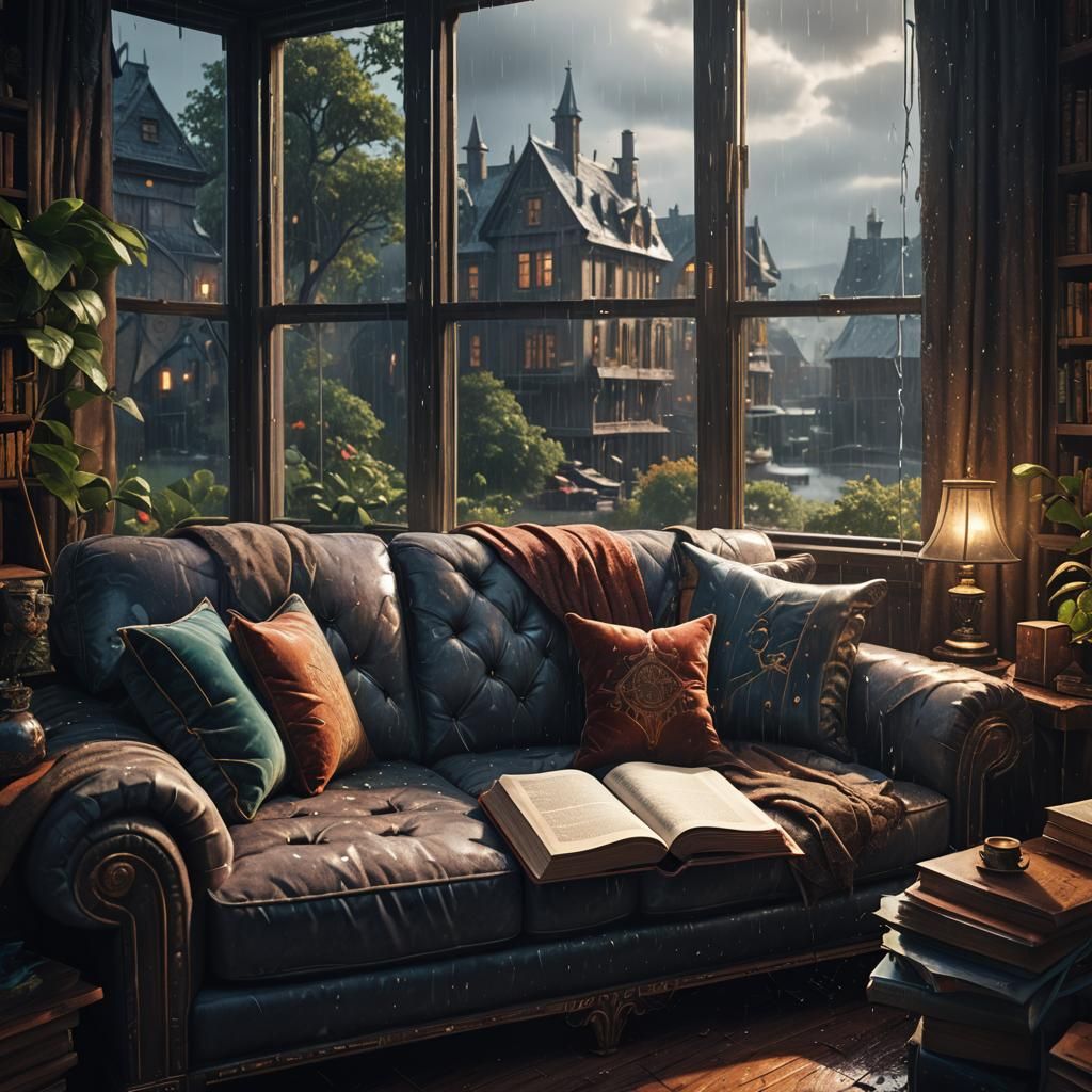 Cozy Rainy Day Reading Nook: Matte Painting