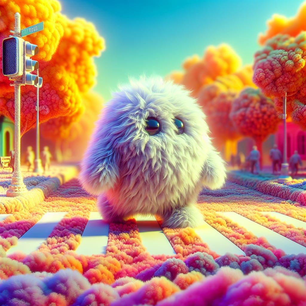 Fluffy Creature in Fuzzy City, Romantic Style