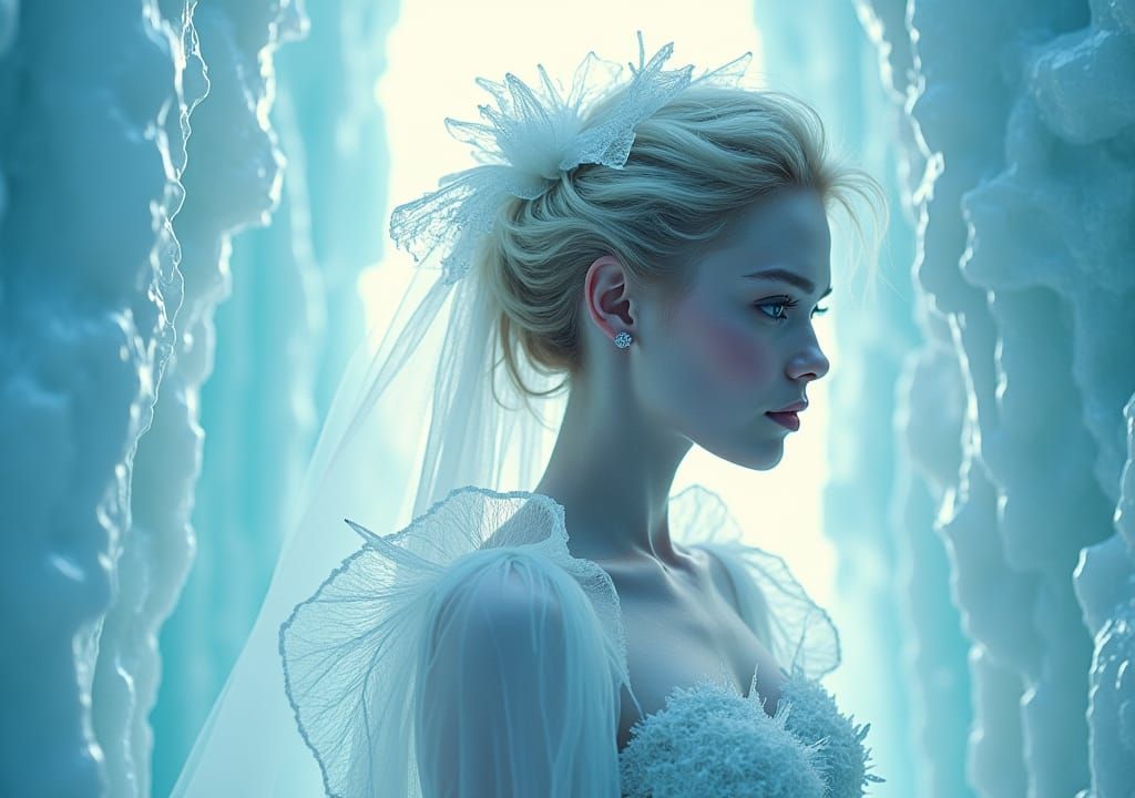 Ethereal Woman Breaking Free From Ice Shard