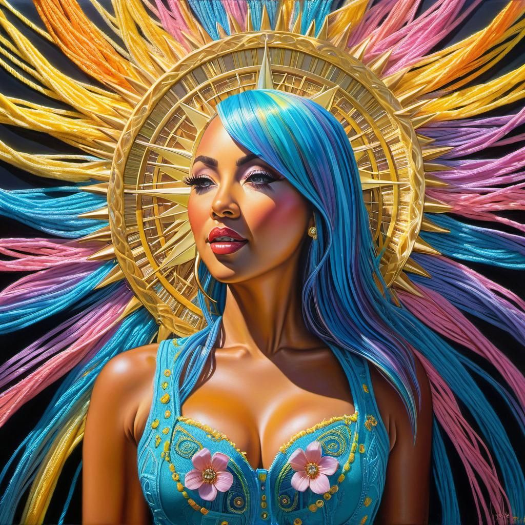 Mixed Media Artwork with Pastel and Macramé