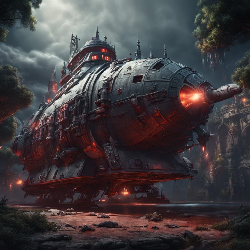 Vampire Rocket Ship in Detailed Matte Painting Style