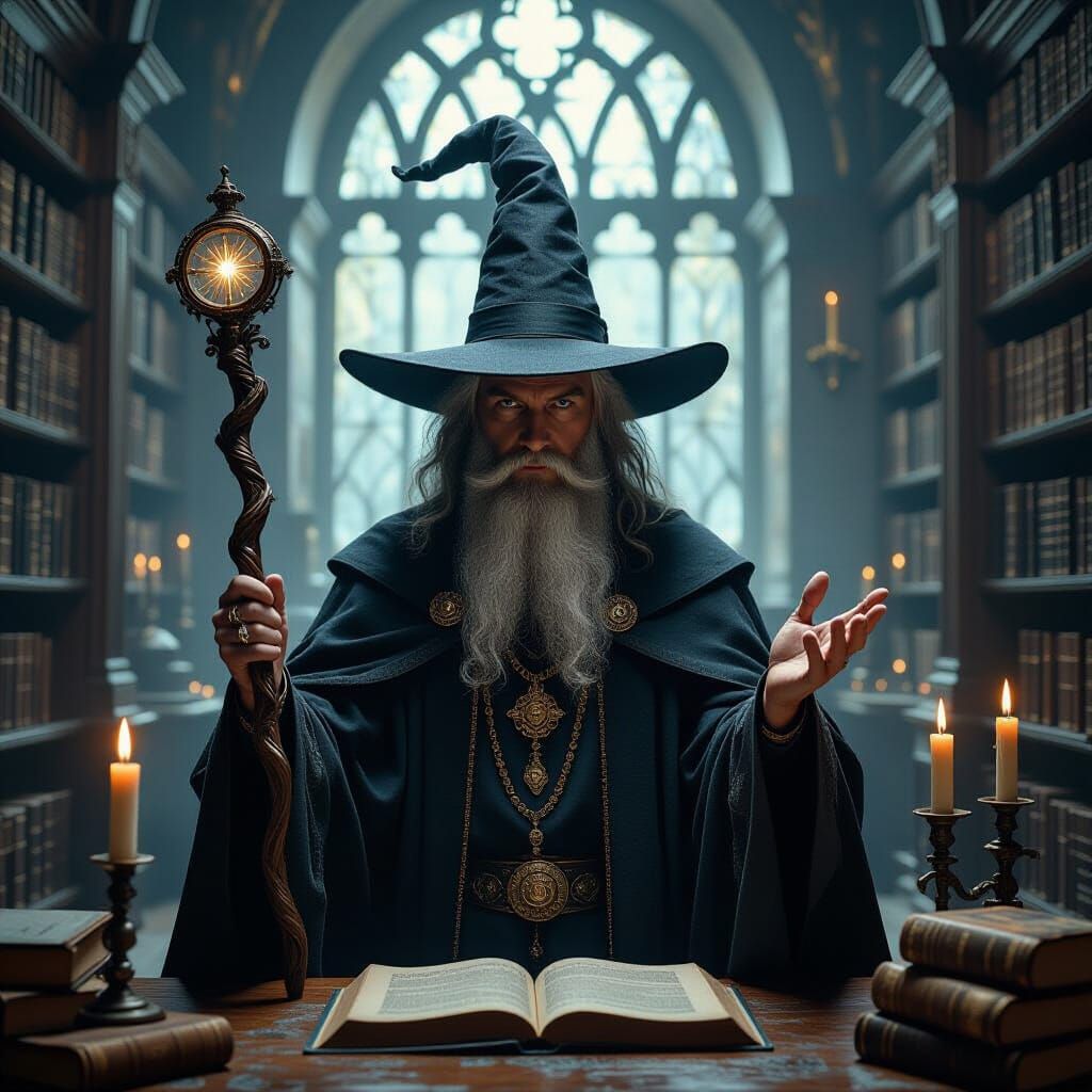 Tarot Magician in Dark Fantasy Library