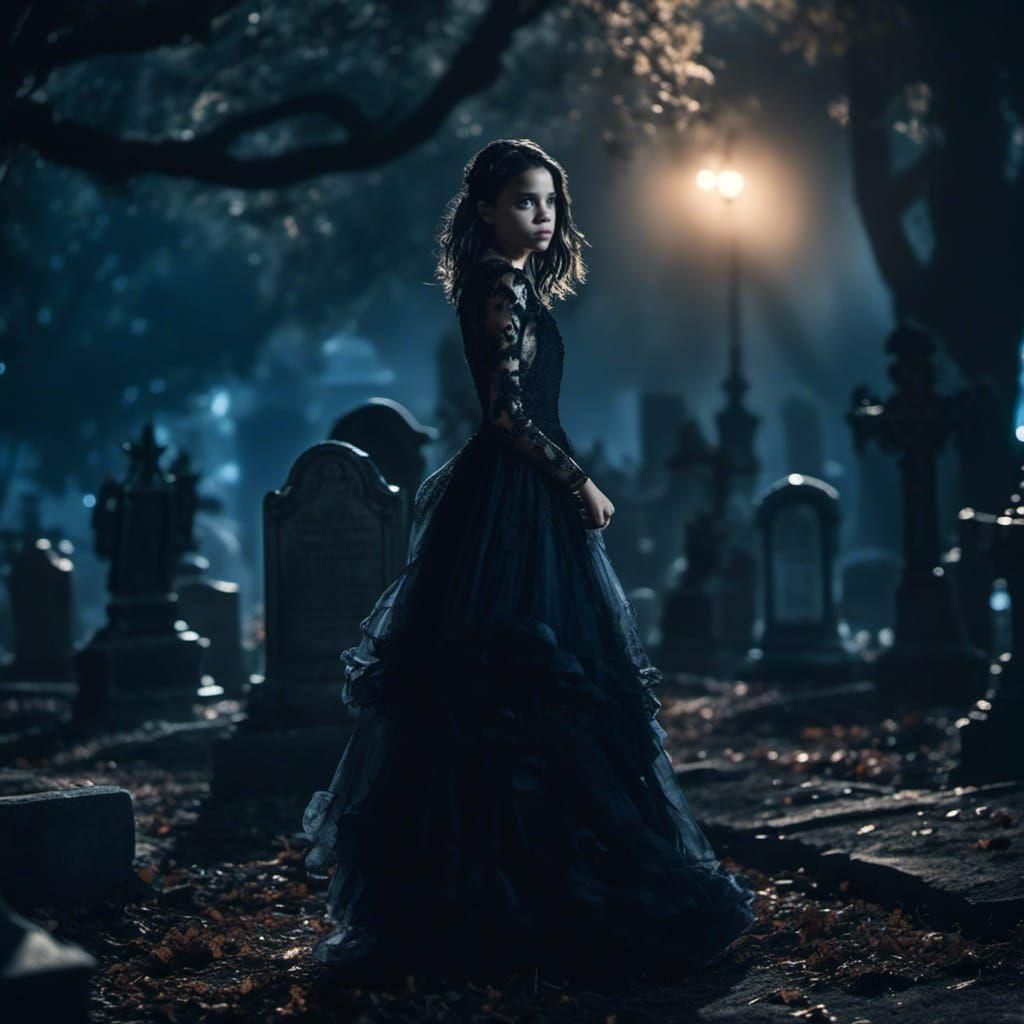 Jenna Ortega Walks Through Cemetery at Night
