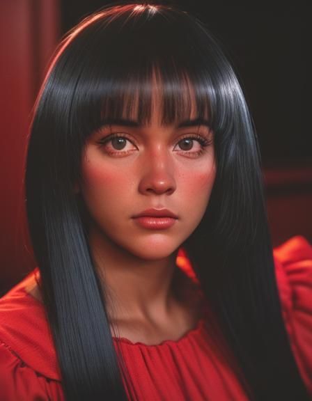 Lifeless Red Scene in 70s Folk Cinema Style