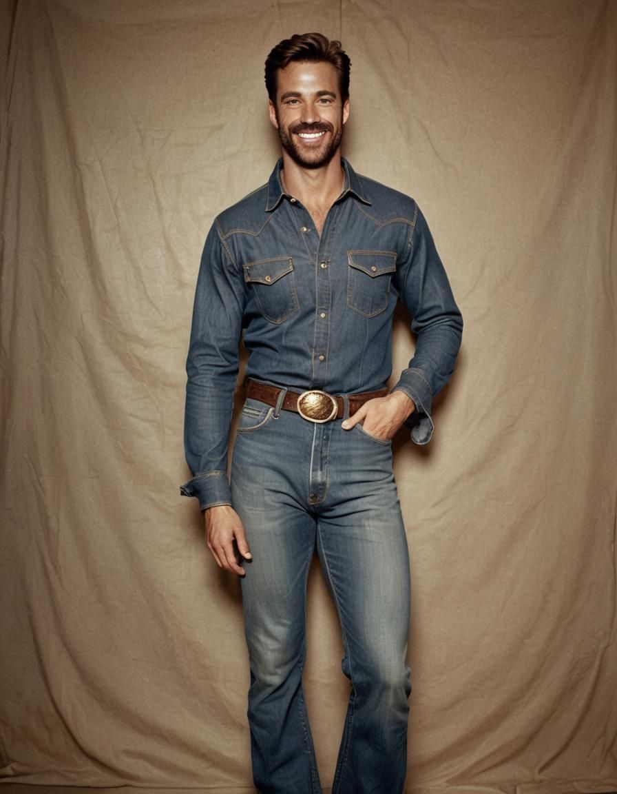 Confident Cowboy in Film Noir Style