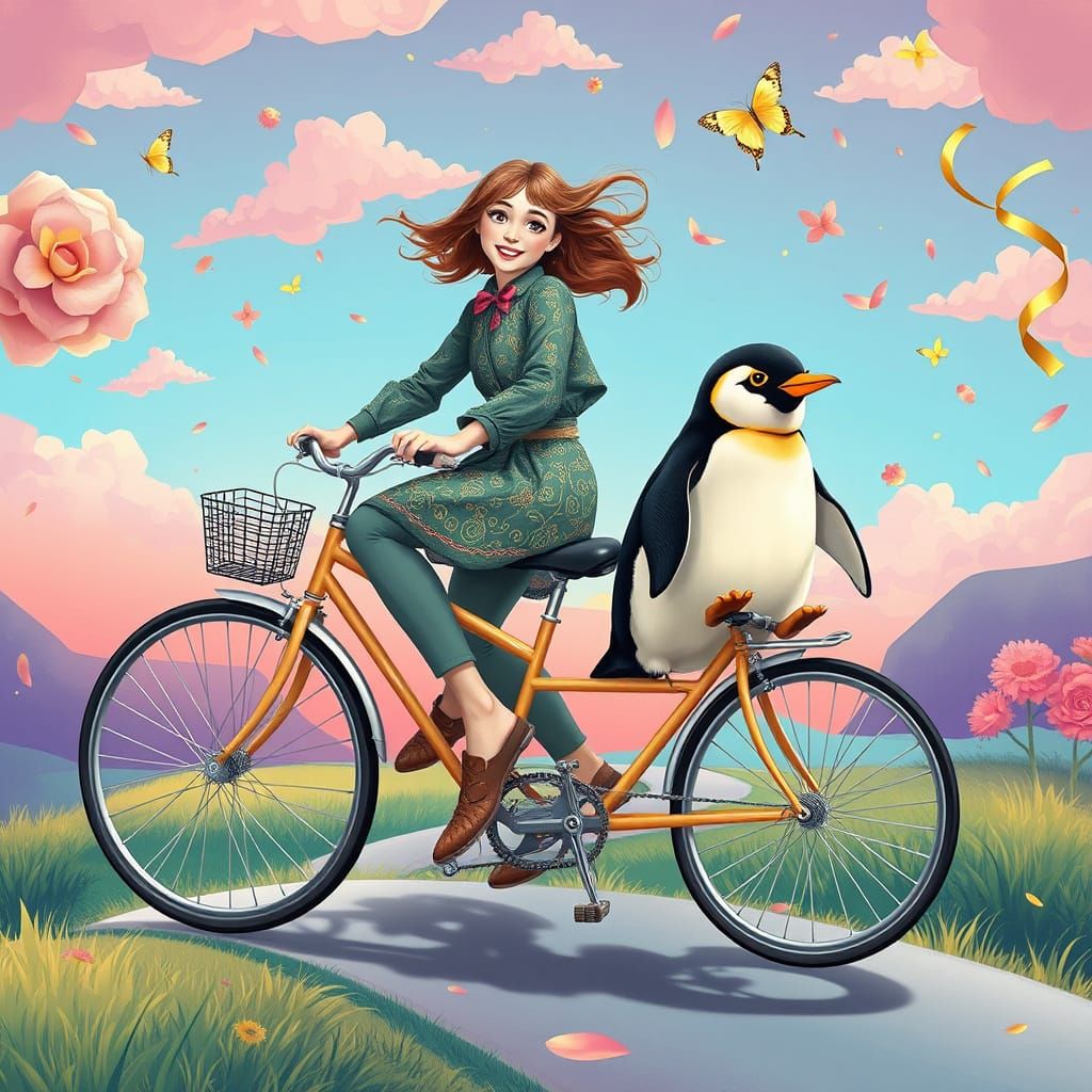 Hyperrealistic Cinematic Illustration of a Whimsical Tandem ...