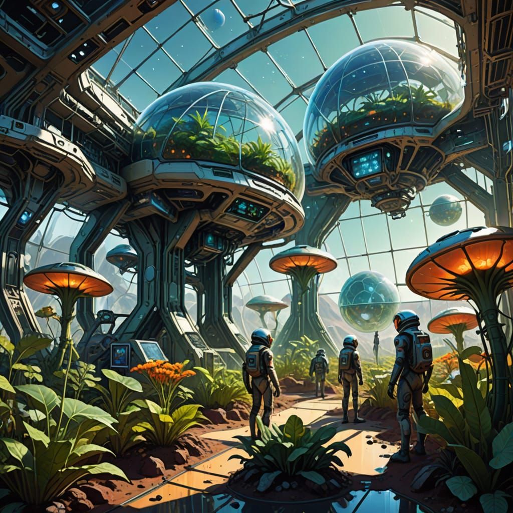 Children Explore Martian Greenhouses in Sci-Fi Art