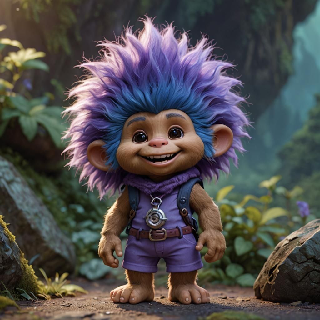 Fuzzy Troll-Smurf Fusion: Adorable 3D Character Art