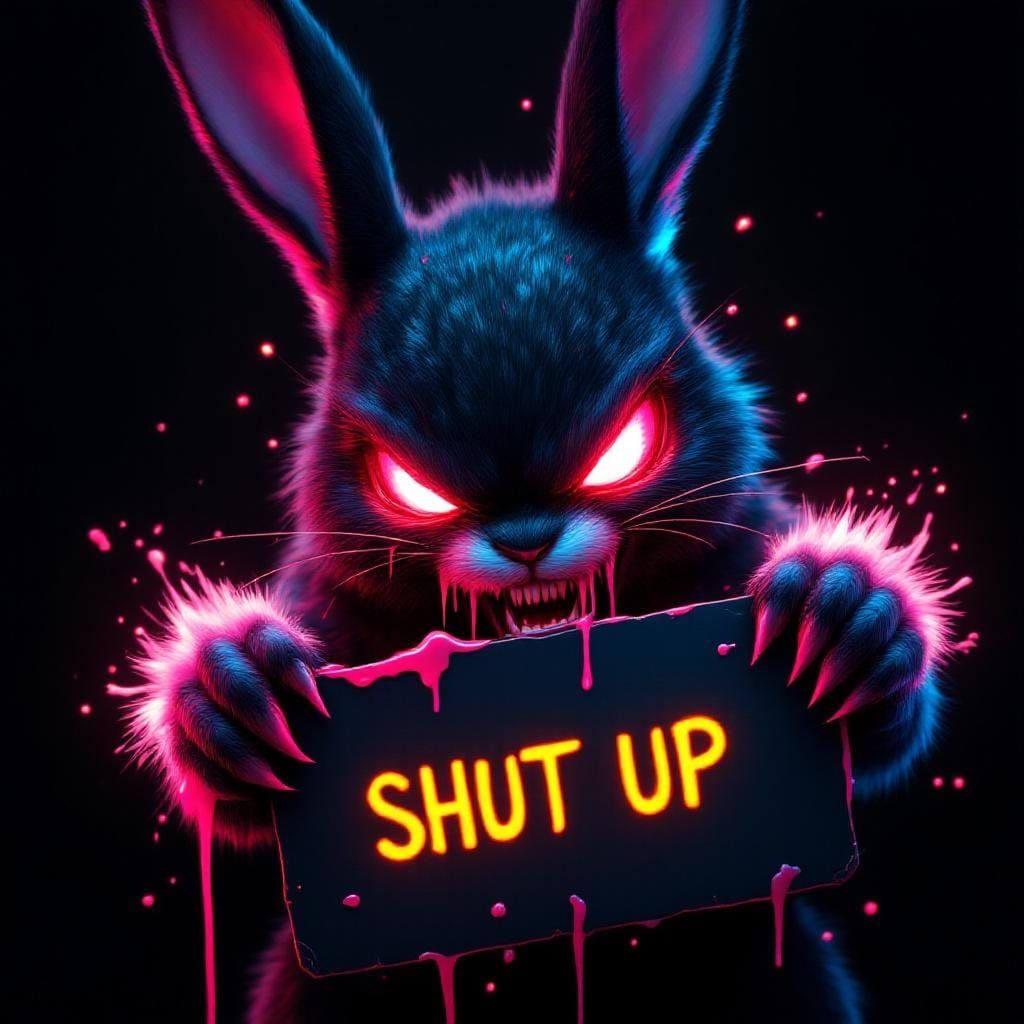 Furious Cyberpunk Rabbit with Neon Highlights