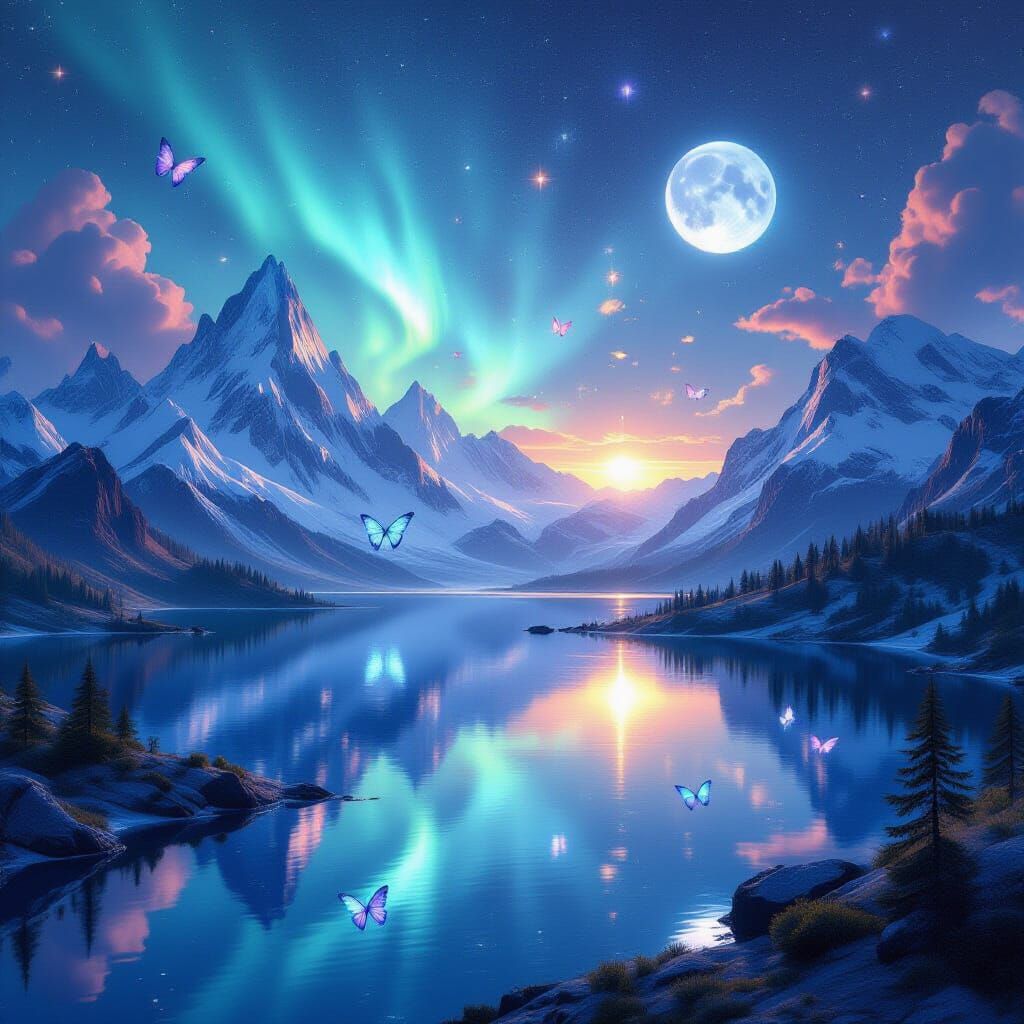 Surreal Cosmos: Crystal Mountains and Ethereal Creatures