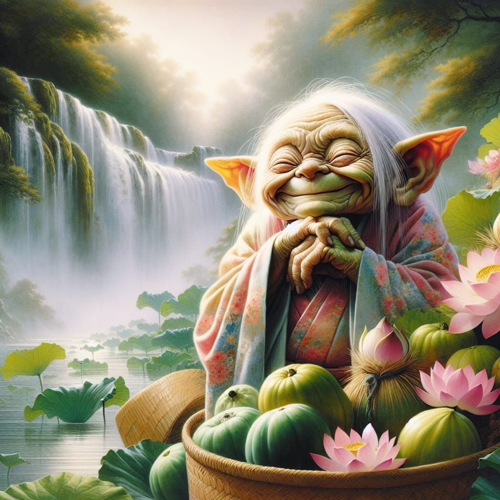 Gremlin Woman with Gourds in Ukiyo-e Style