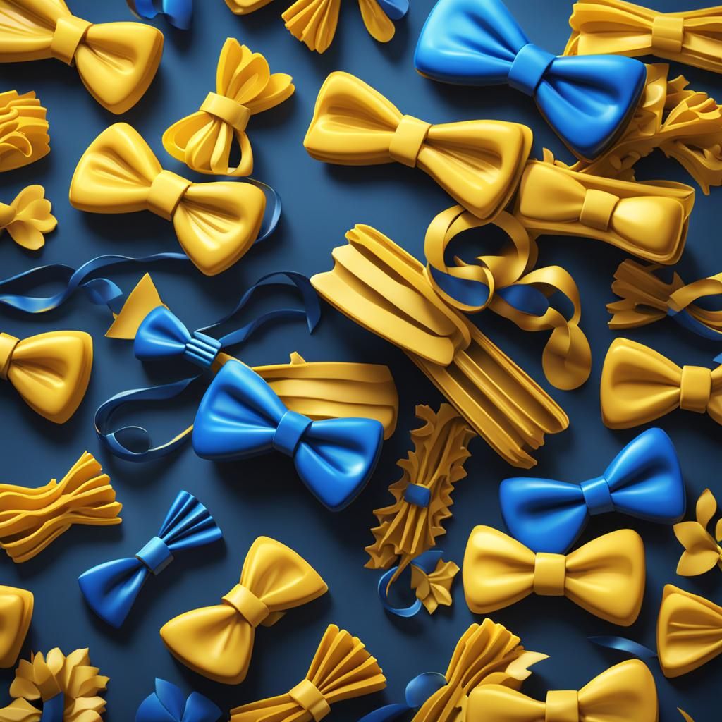 Blue and Yellow Bow Tie Pasta in 3D