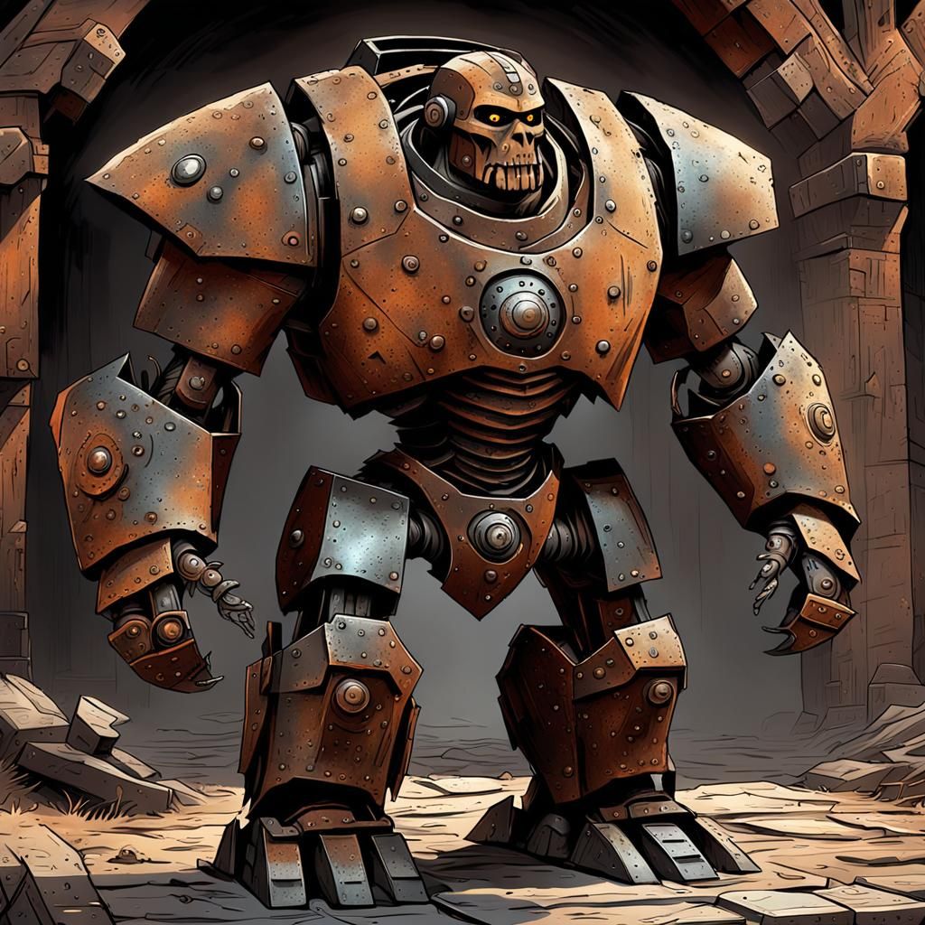Rusty Metal Golem with Discarded Shield