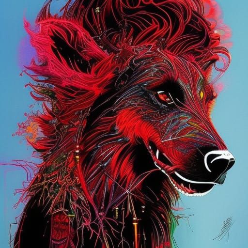 Neon Demon Hellhound in Dystopian Style