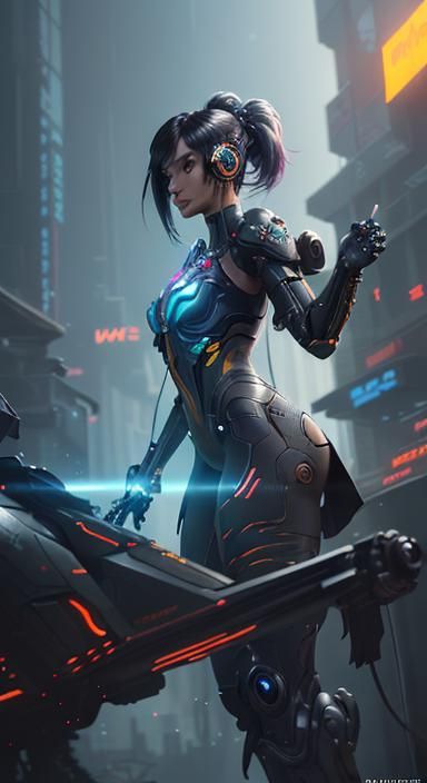 Nintendo Switch Girl in Anime Cyberpunk Style