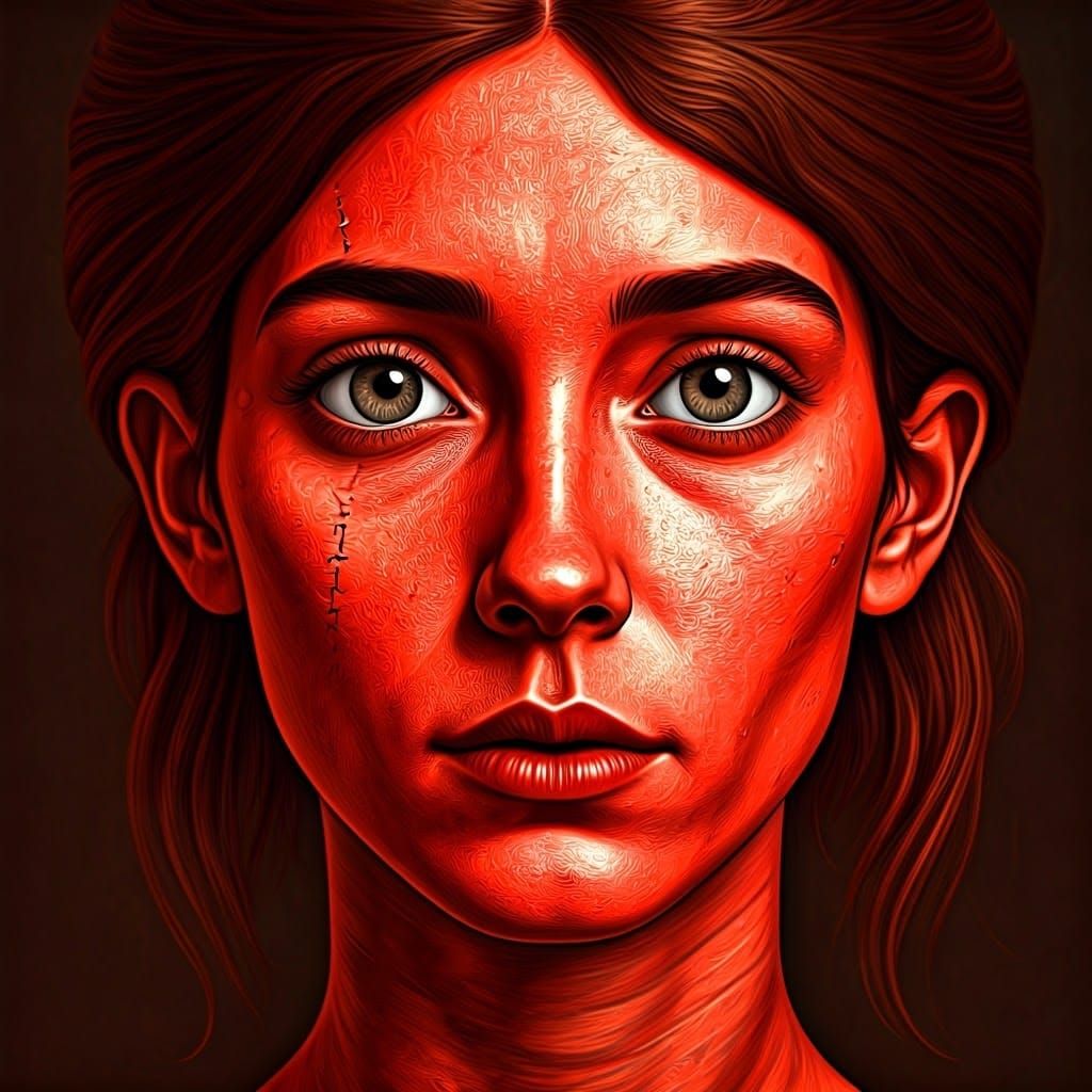 Surrealist Portrait of a Well-Fed Red Woman in Chibi Style