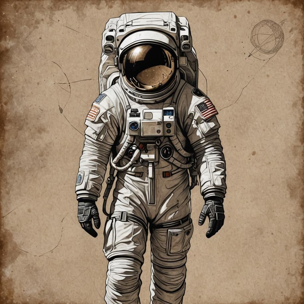 Monochrome Astronaut Sketch with Crosshatch Details