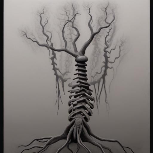 Eerie Vertebrae Trees in Pastel Drawing