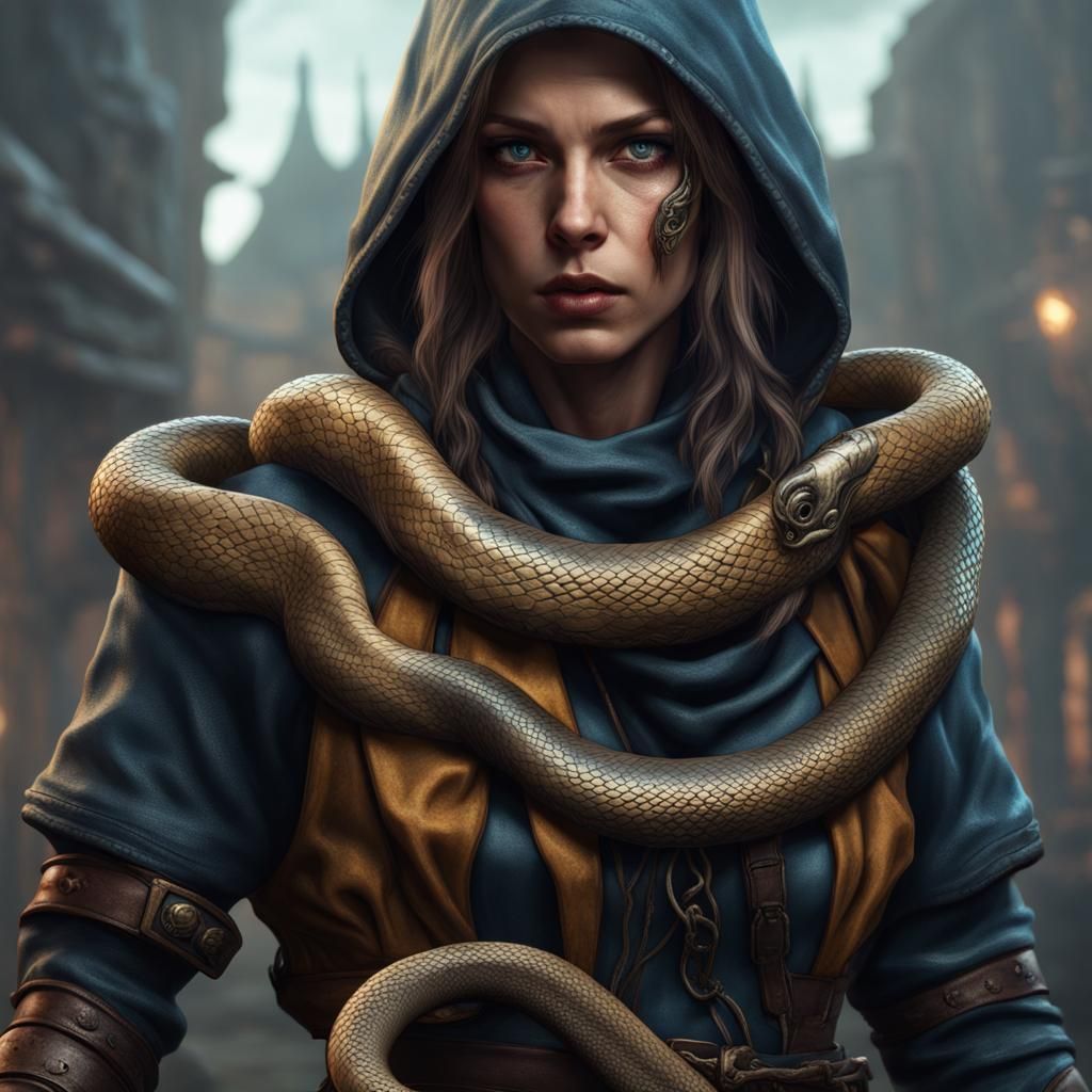 Human Rogue with Snake in Detailed Matte Painting