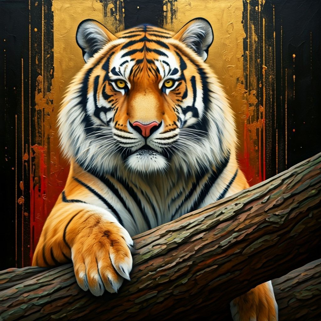 Abstract Tiger with Gold Accents and Glowing Eyes
