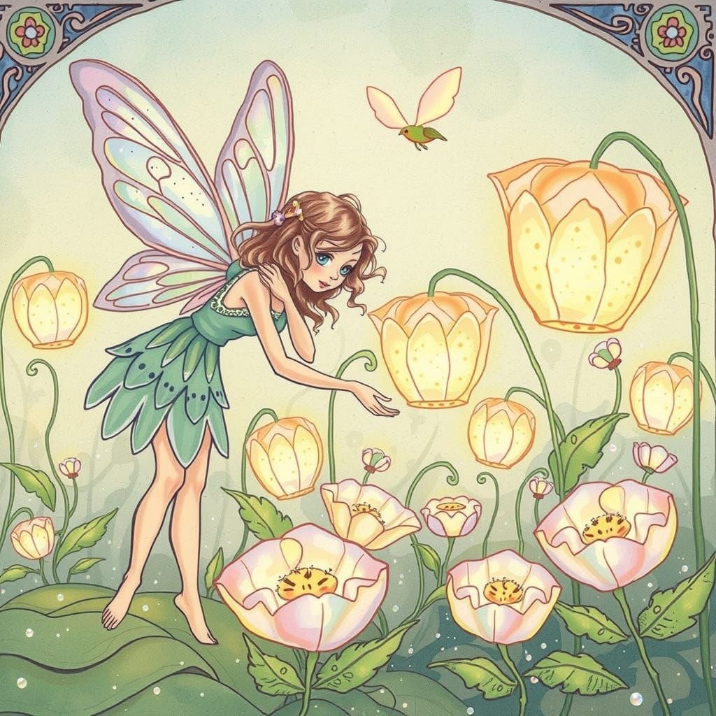Bioluminescent Garden Fairy in Watercolor Style