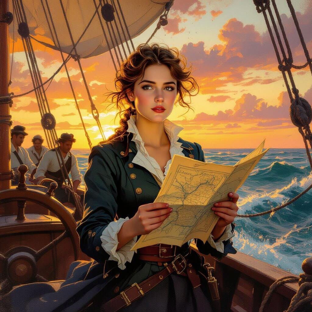 Navigator Leads Crew Through Stormy Sunset Waters