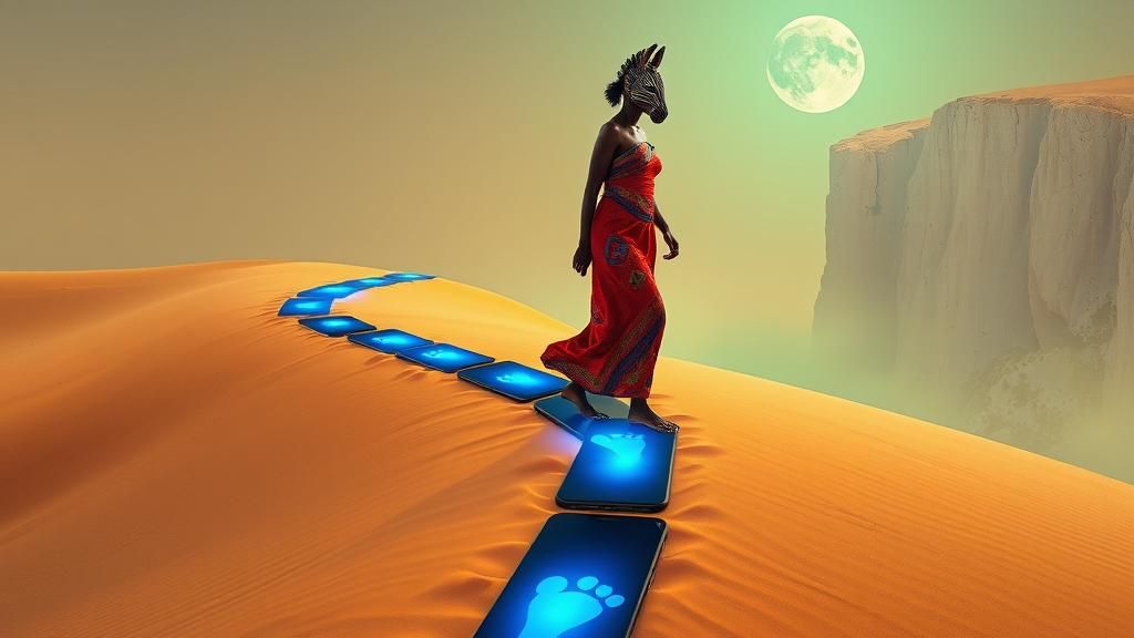African Woman's Desert Path: Surrealist Dreamscape