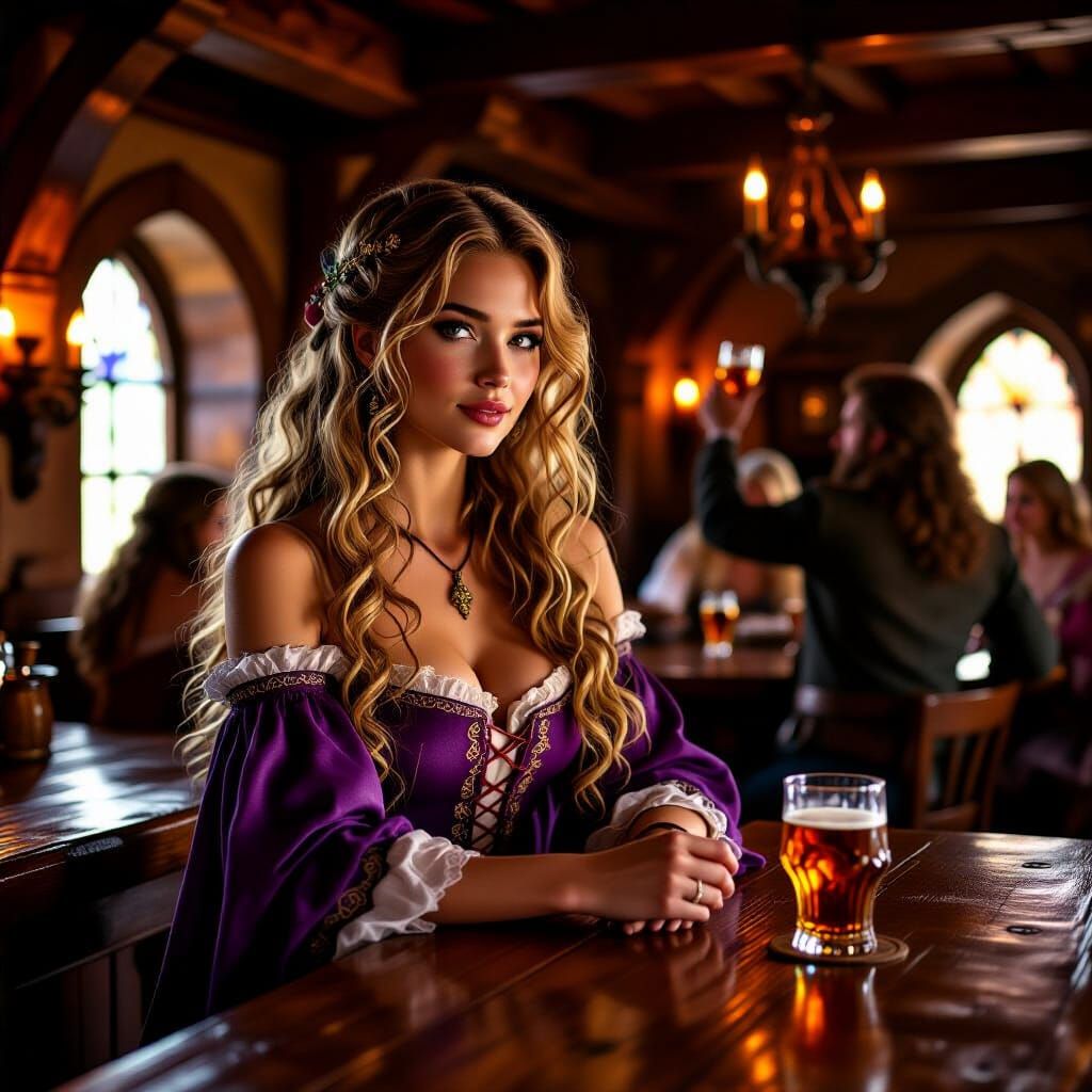 Rustic Medieval Tavern Scene in Fantasy Art Style