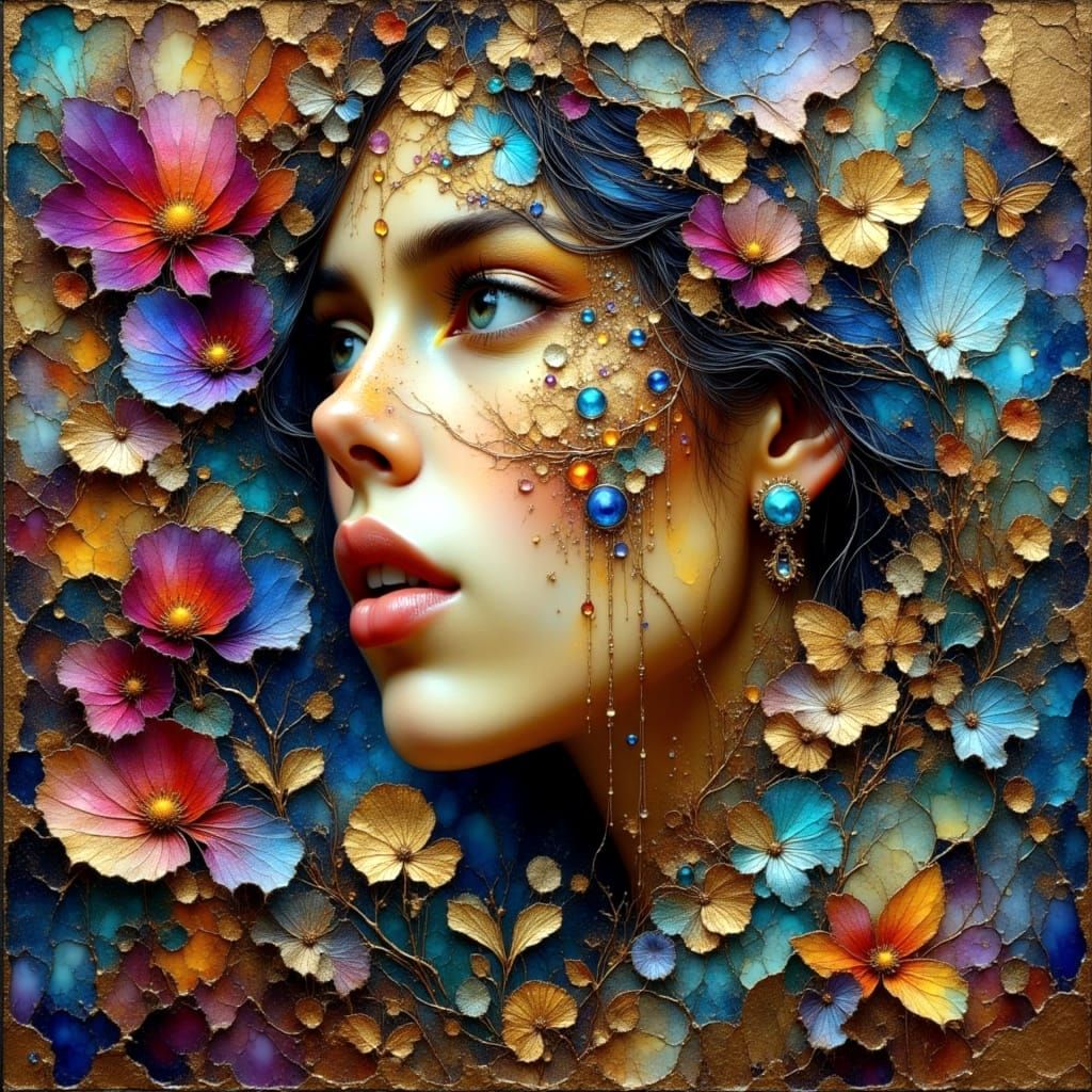 Ethereal Impressionistic Watercolor with Metallic Accents