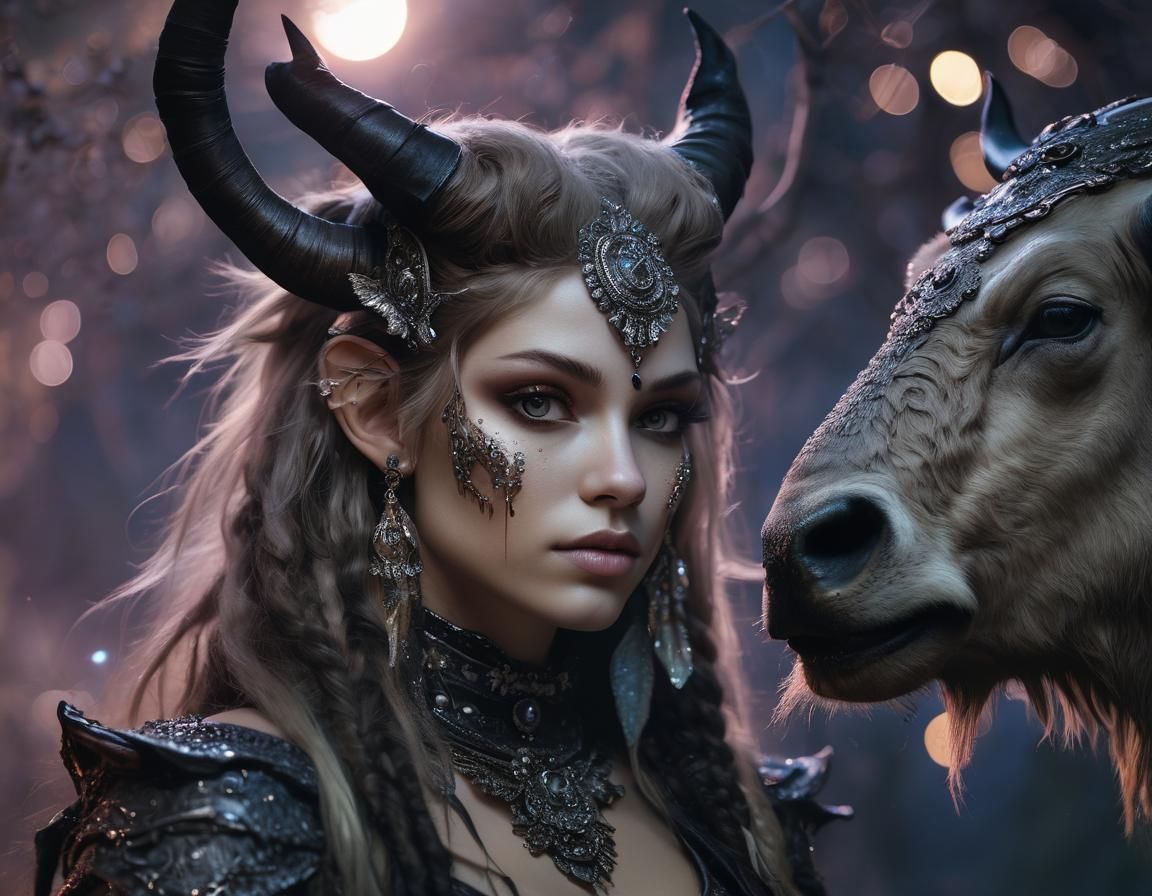 Gothic Tauren Woman Portrait Under Full Moon