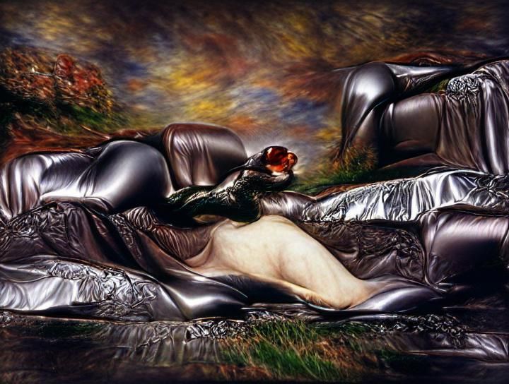 Pre-Raphaelite Woman Reclining in Hyperrealism