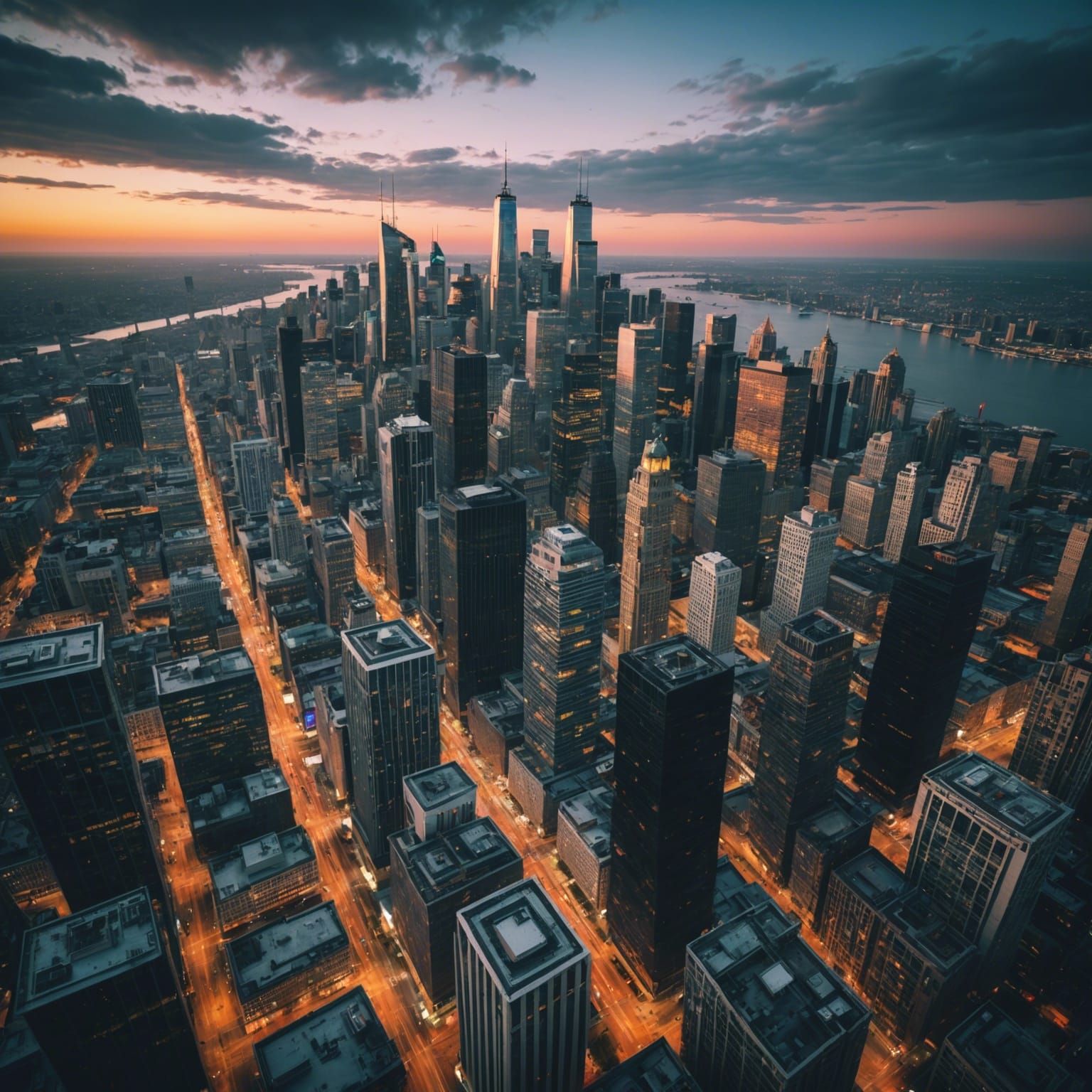 Hyperrealistic Cityscape Aerial View in Film Grain Style