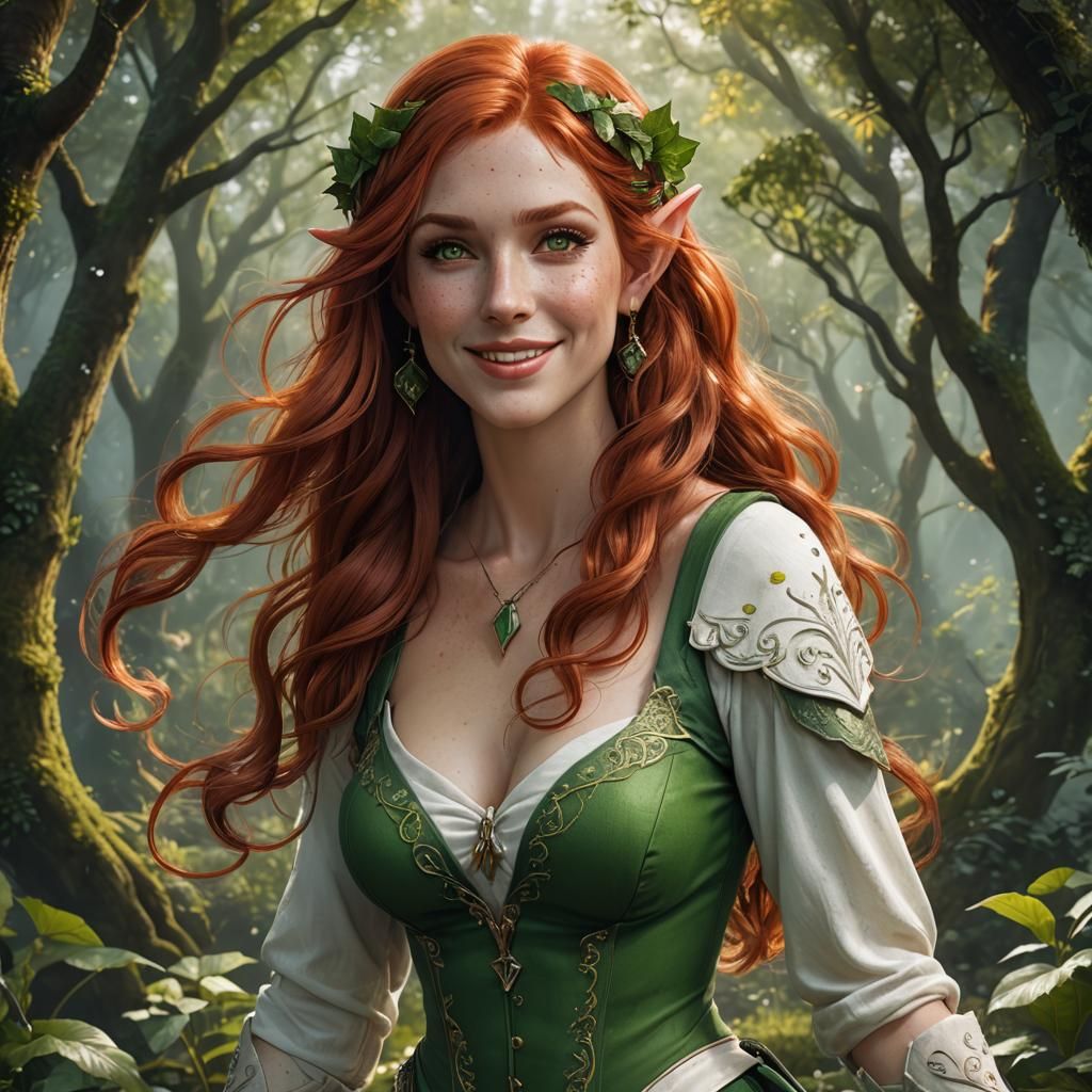 Beautiful Redhead Elf Pin-Up Art