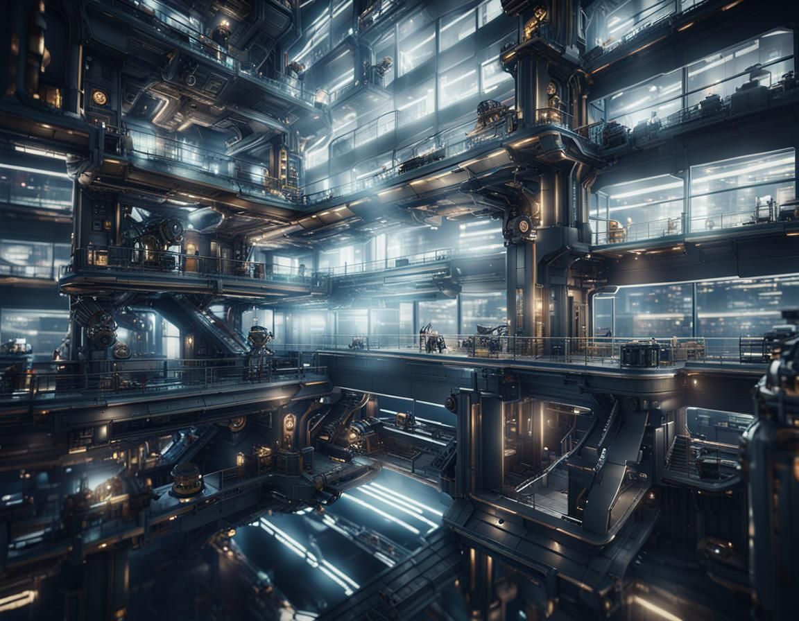 Steampunk Office Building at Night in 8K