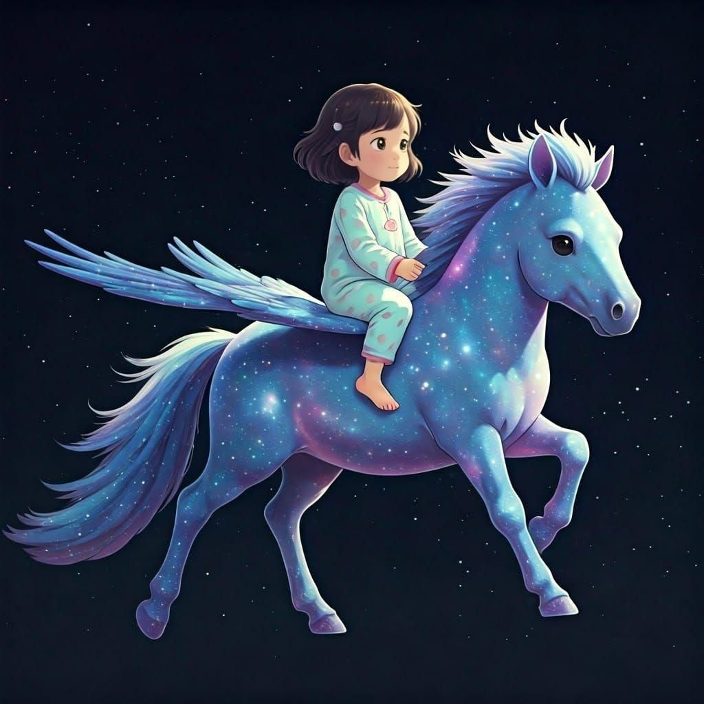 Girl on Pegasus in Studio Ghibli Style