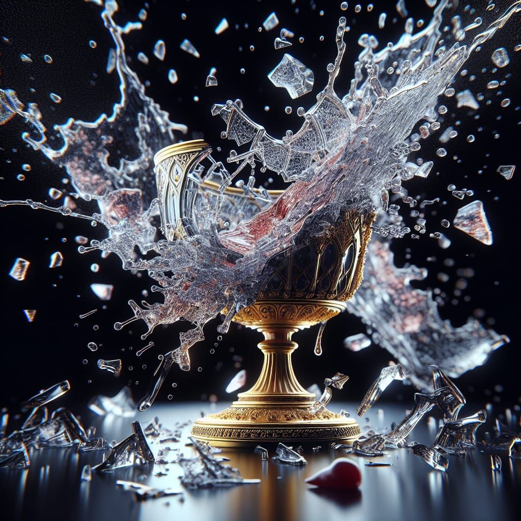 Hyperrealistic Shattered Royal Chalice in Slow Motion