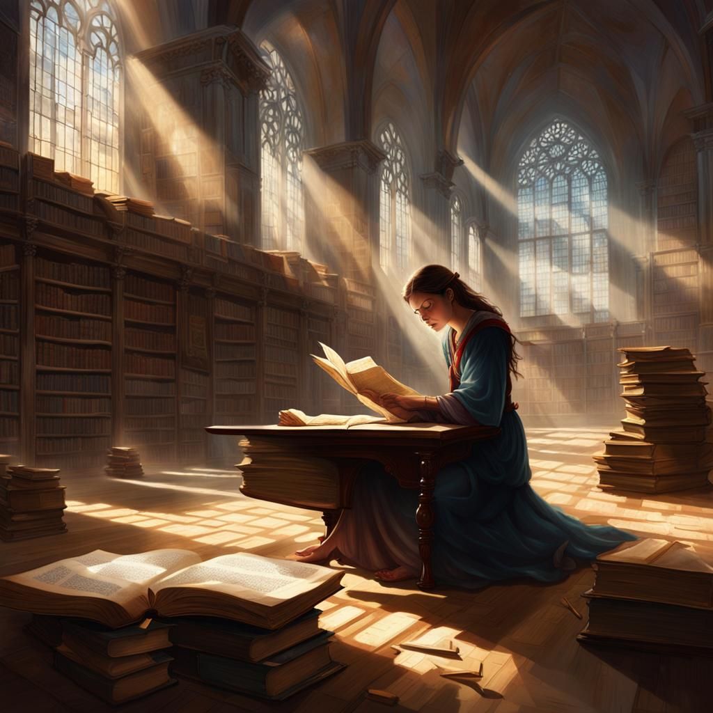 Sinister Lone Reader in Dusty Library