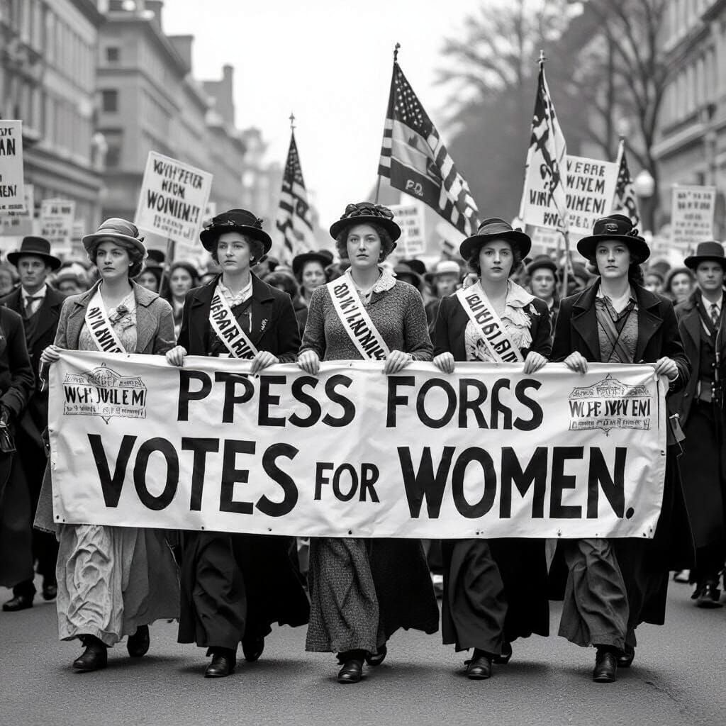 Women March for Suffrage in Timeless Black and White Style