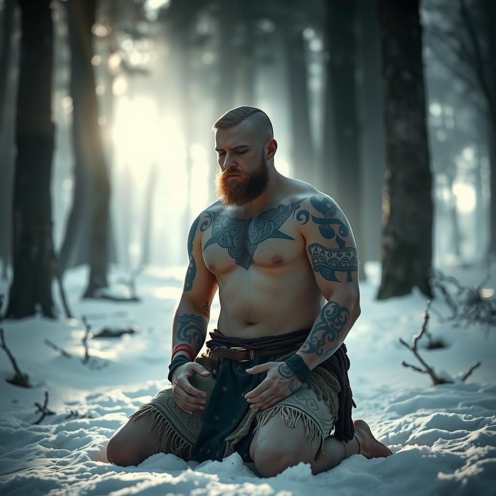 Viking Meditating in Snowy Forest