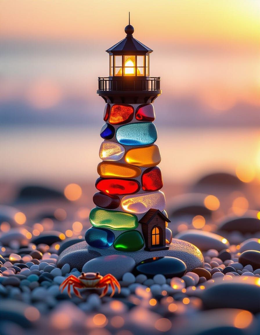 Sea Glass Lighthouse Movie Poster at Sunset