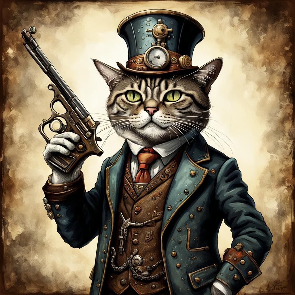 Steampunk Behemoth: Anthropomorphic Cat with Vodka and Guns