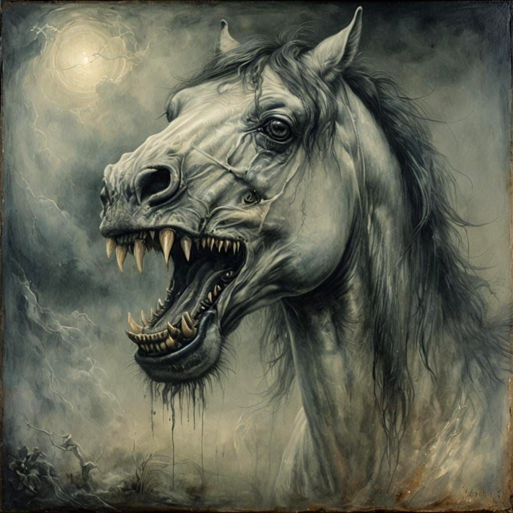Ethereal Spectral Horse Portrait in Gothic Style