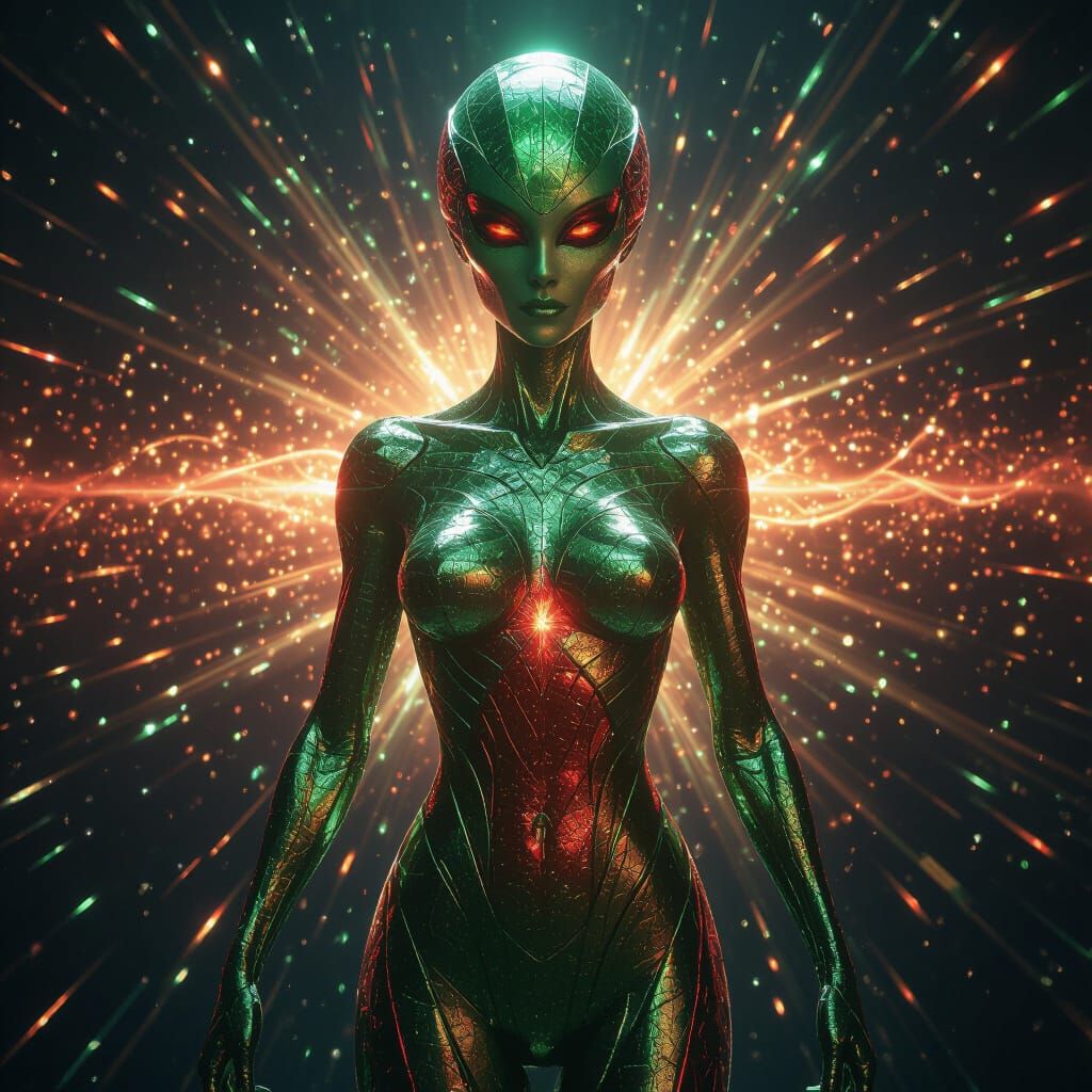 Alien Woman in Crystal Armor with Gamma Waves